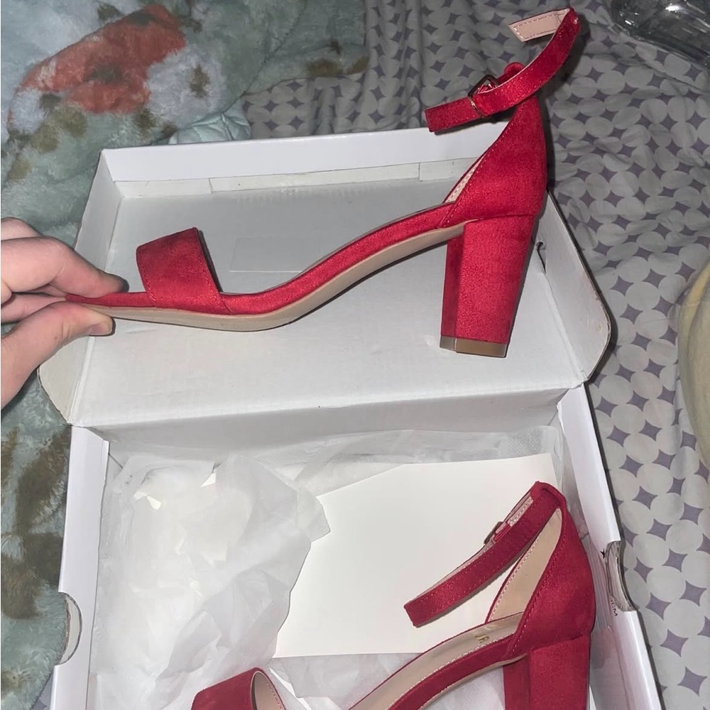 Elegant Red Block Heel Sandals